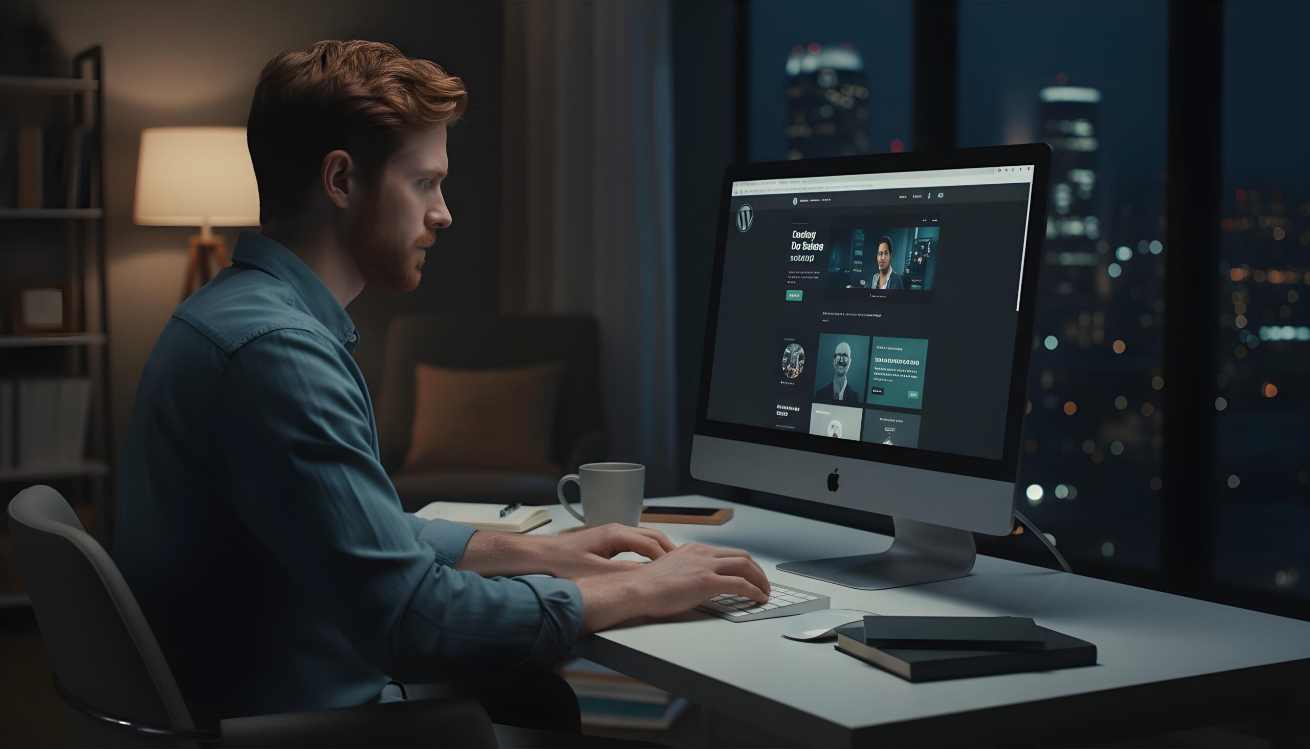 web designer working diligently into the night on a web design